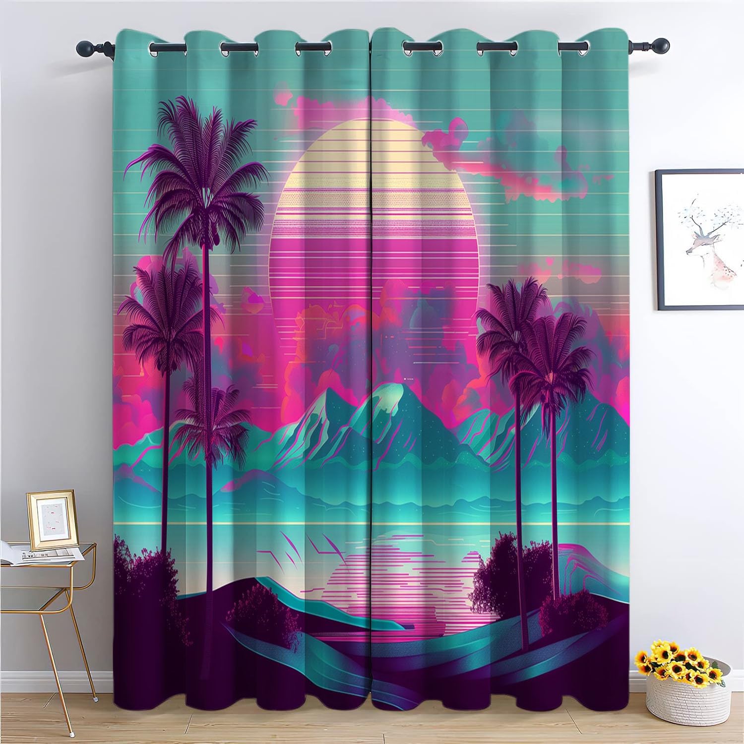 Rideaux occultants thermiques CozyRest 220x215cm à oeillets style annees 80