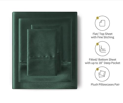 Miniatura 2 de Lanest Housing Sábanas de satén de seda, juego de sábanas de satén tamaño matrimonial con bolsillos profundos, sábanas de satén suaves e