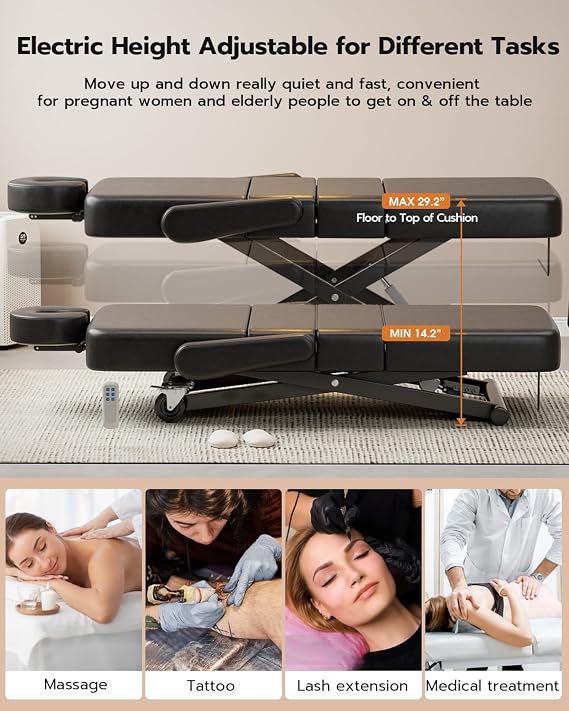 3 Motor Electric Massage Table, Folding Treatment Bed with Customized Angle Leg Support, Heavy Duty Facial Beauty Bed
