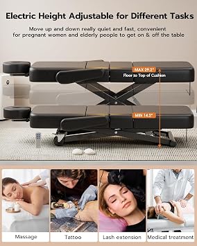 3 Motor Electric Massage Table, Folding Treatment Bed with Customized Angle Leg Support, Heavy Duty Facial Beauty Bed