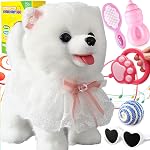 Walking Barking Singing Samoyed Puppy Toy, Repeats What You Say, Realistic Licking Tongue Wagging Tail Mechanical Dog with Touch or Voice Control, Interactive Music Dancing Plush Pet for Kids