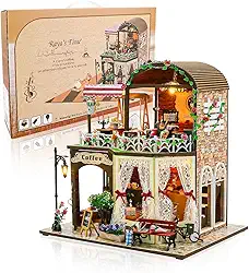 DIY Café - Conjunto de Mobiliário de Madeira em Miniatura com Kit de Iluminação, Para Crianças com Mais de 14 Anos e Adultos