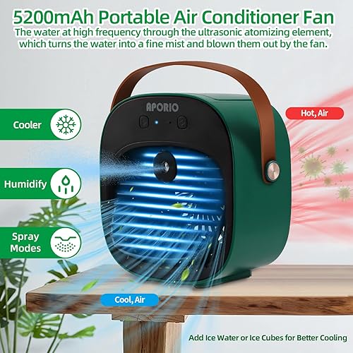 Vista 10 de Aire acondicionado portátil, enfriador de aire personal recargable de 5200 mAh con 3 velocidades de duración de 5 a 10 horas, mini ventilador