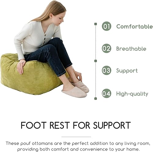 Miniatura 5 de HIGOGOGO Puf Otomano Cuadrado Relleno, Pufs de Pana con Relleno de Trozos de Espuma, Puf Peludo y Esponjoso Taburete Reposapiés Otomano de