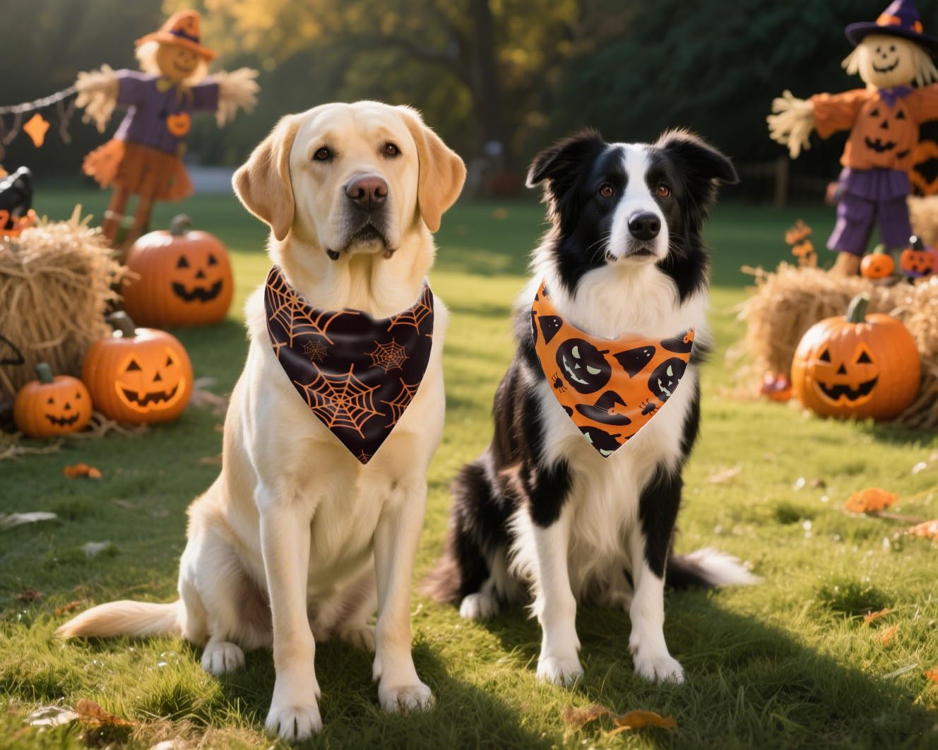 CozyHaus Halloween-Hundehalstuch Set – 2 Stück, Wendbar Mit Kürbis & Spinnennetz-Muster, Für Mittelgroße Bis Große Hunde