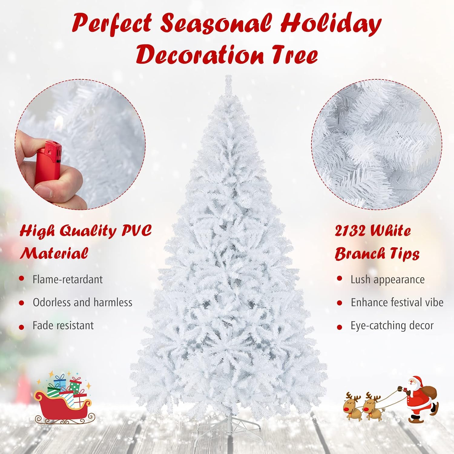 Goplus White Artificial Christmas Tree, 9ft Premium Unlit Hinged Spruce Full Tree, with Metal Stand, Easy Assembly, for Indoor and Outdoor Use