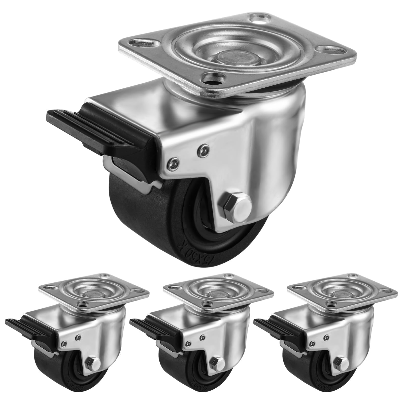 70mm Ruedas Giratorias con Freno, Ruedas para Muebles Pesados, 360 Grados Nylon Bajo Centro de Gravedad Ruedas Carga 2000KG, Ruedas para Mover Muebles, Mesa de Centro, Taller, Set de 4