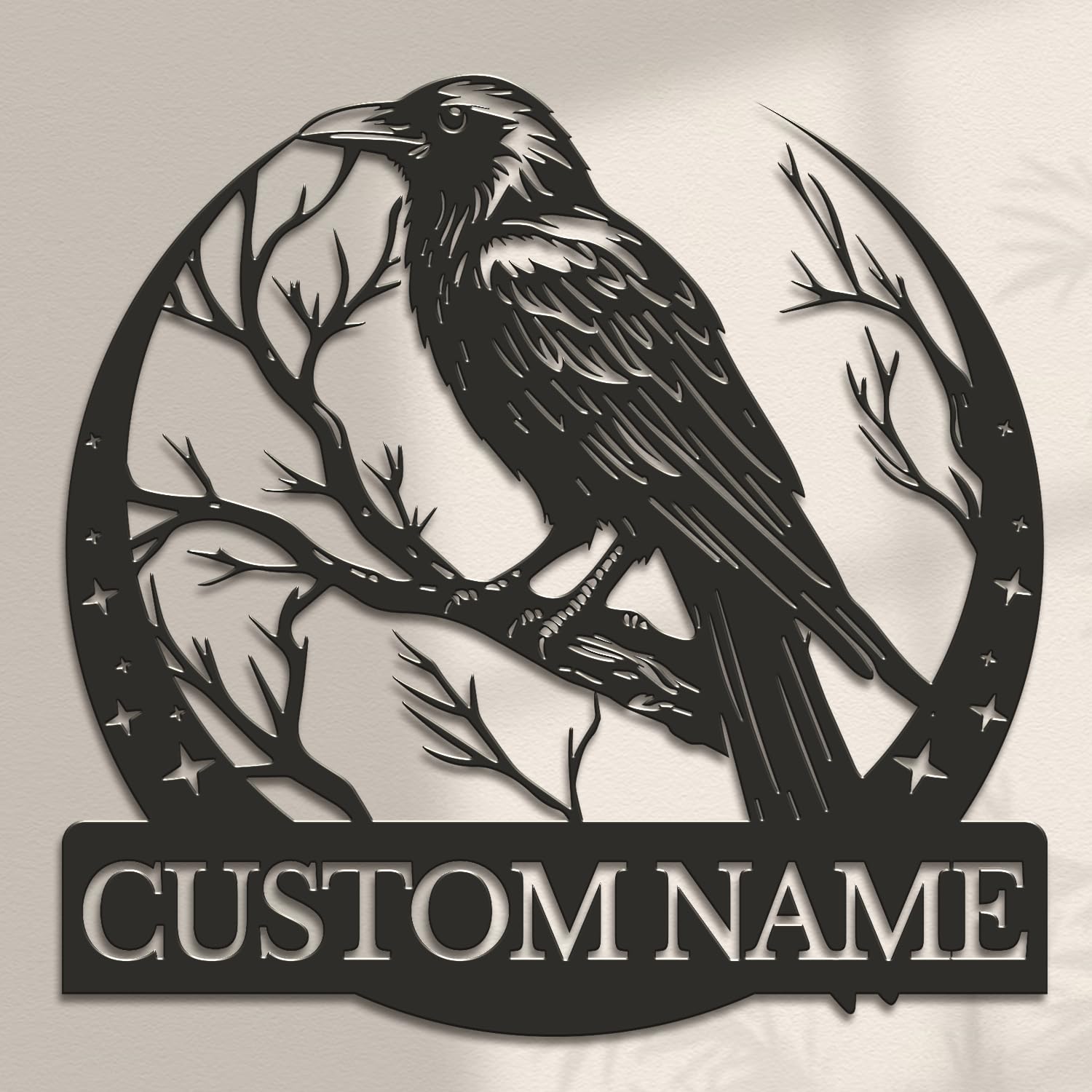 Custom Crow Metal Sign,Raven Sign,Personalized Black Crow Name Sign,Metal Crow Wall Art,Raven Birdwatch Home Decor,Gift for Bird Lover (Style-4)