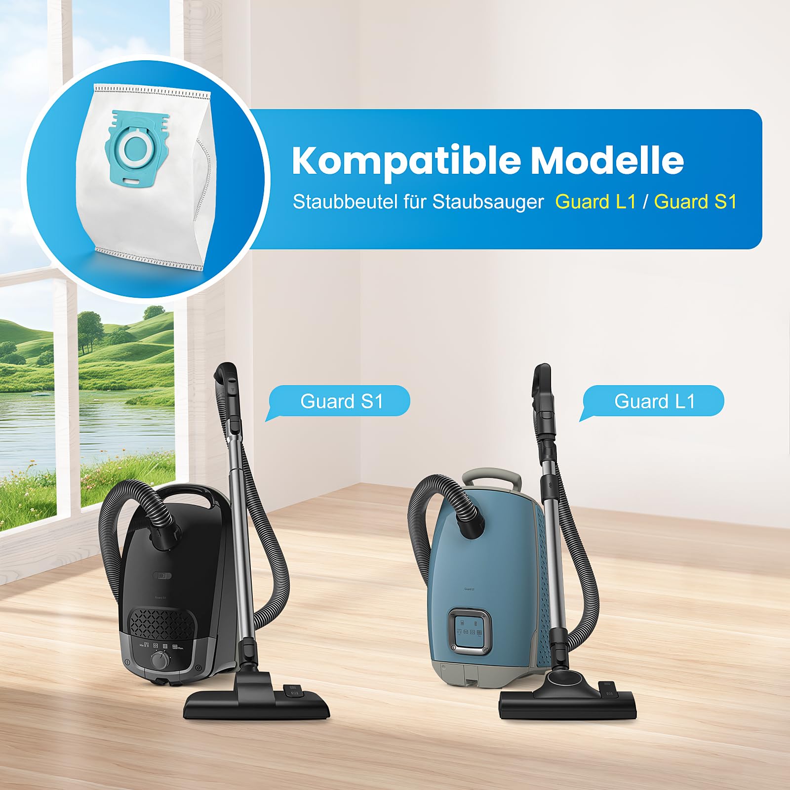 10 Stück Staubsaugerbeutel Kompatibel für Guard L1/S1/M1 Staubsauger | mit 2 Motorschutzfiltern, 2 AirClean-Abluftfilter, 99,9% Filterung von Hausstaub & allergenem Feinstaub
