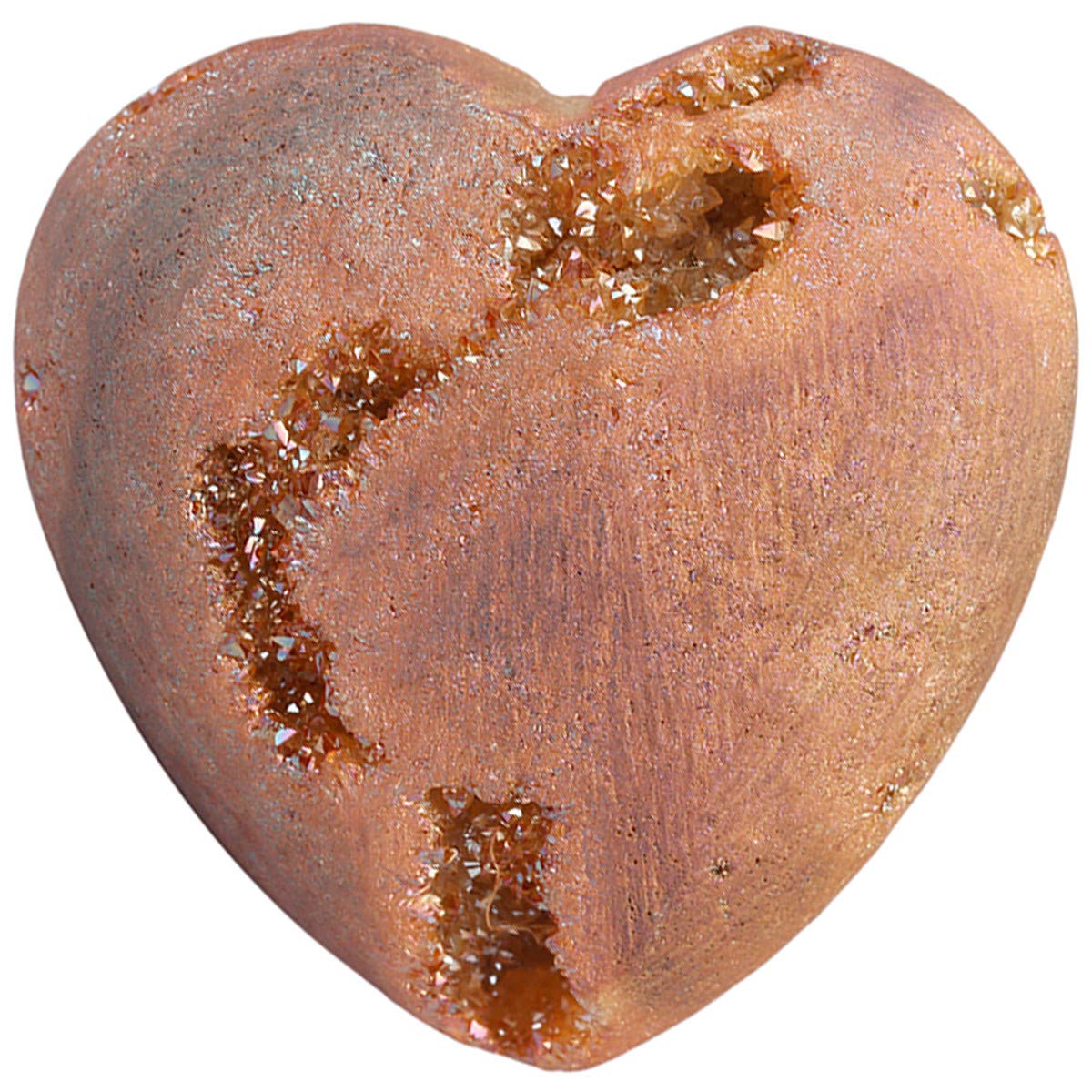 Nupuyai Champagne Agate Geode Heart Palm Worry Stone for Chakra Reiki, Healing Crystal Love Stone for Home Decoration 40mm