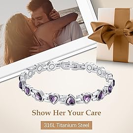 Feraco Magnetic Bracelet for Women Titanium Steel Magnetic Bracelet with Neodymium Magnets & Sparkling Crystals, Christmas Jewelry Gifts (Purple)