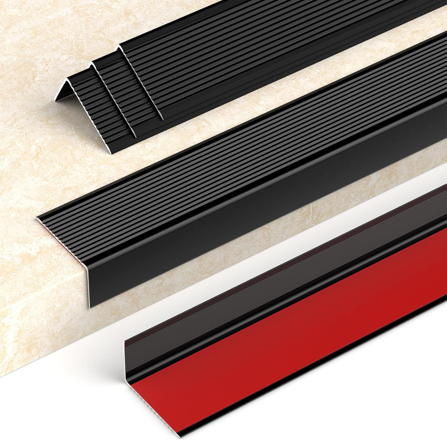 5 Packs 36" Aluminum Stair Nosing, Peel and Stick Stair Treads Staircase Stair Edge Protector Stair Nose Molding Trim for Indoor & Outdoor and Waterproof (Black)