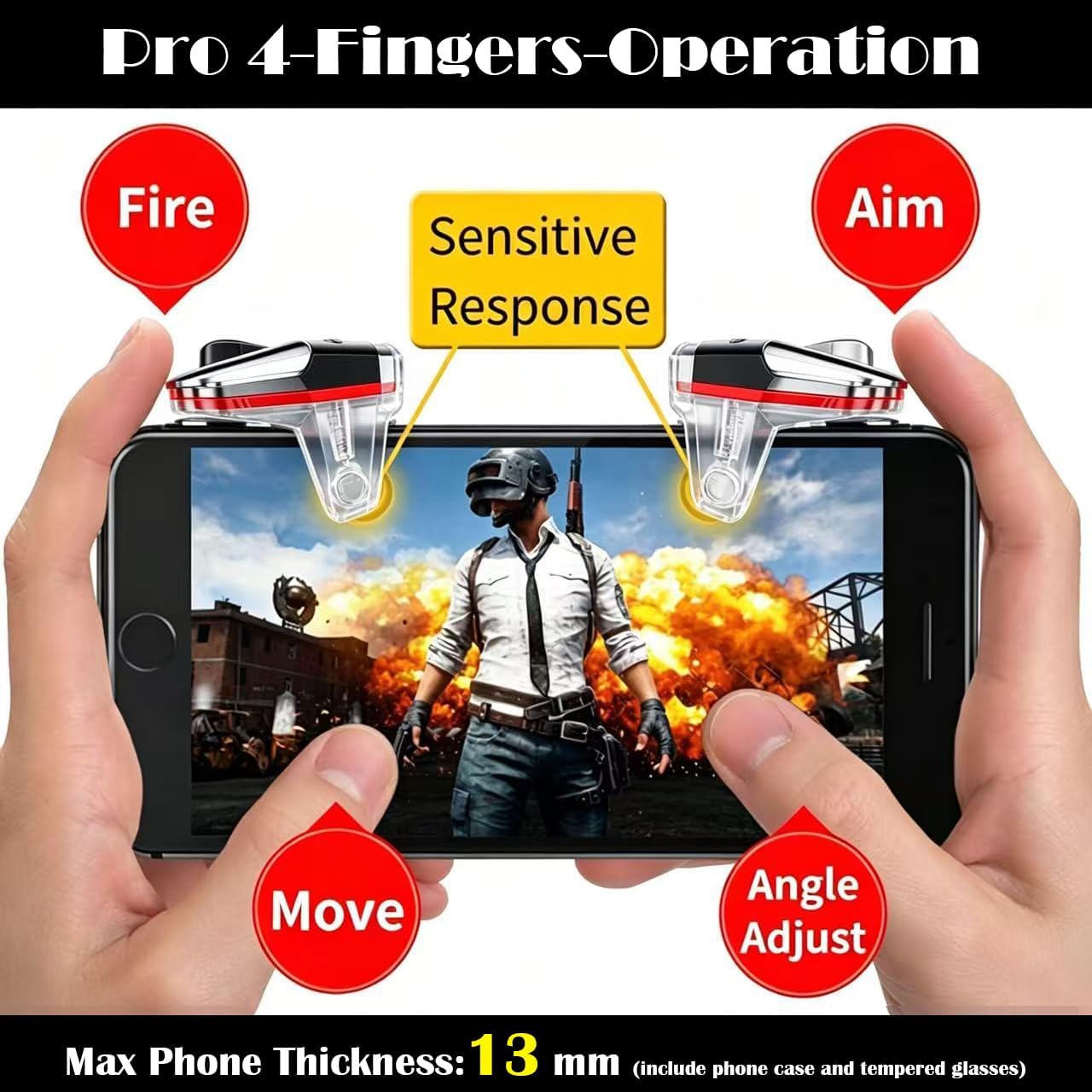Mikirini 13 in 1 Mobile Gaming Controller Compatible with PUBG/Knives Out/Call of Duty, Cell Phone Game L1R1 Triggers Shooter for iPhone and Android Phones (White)