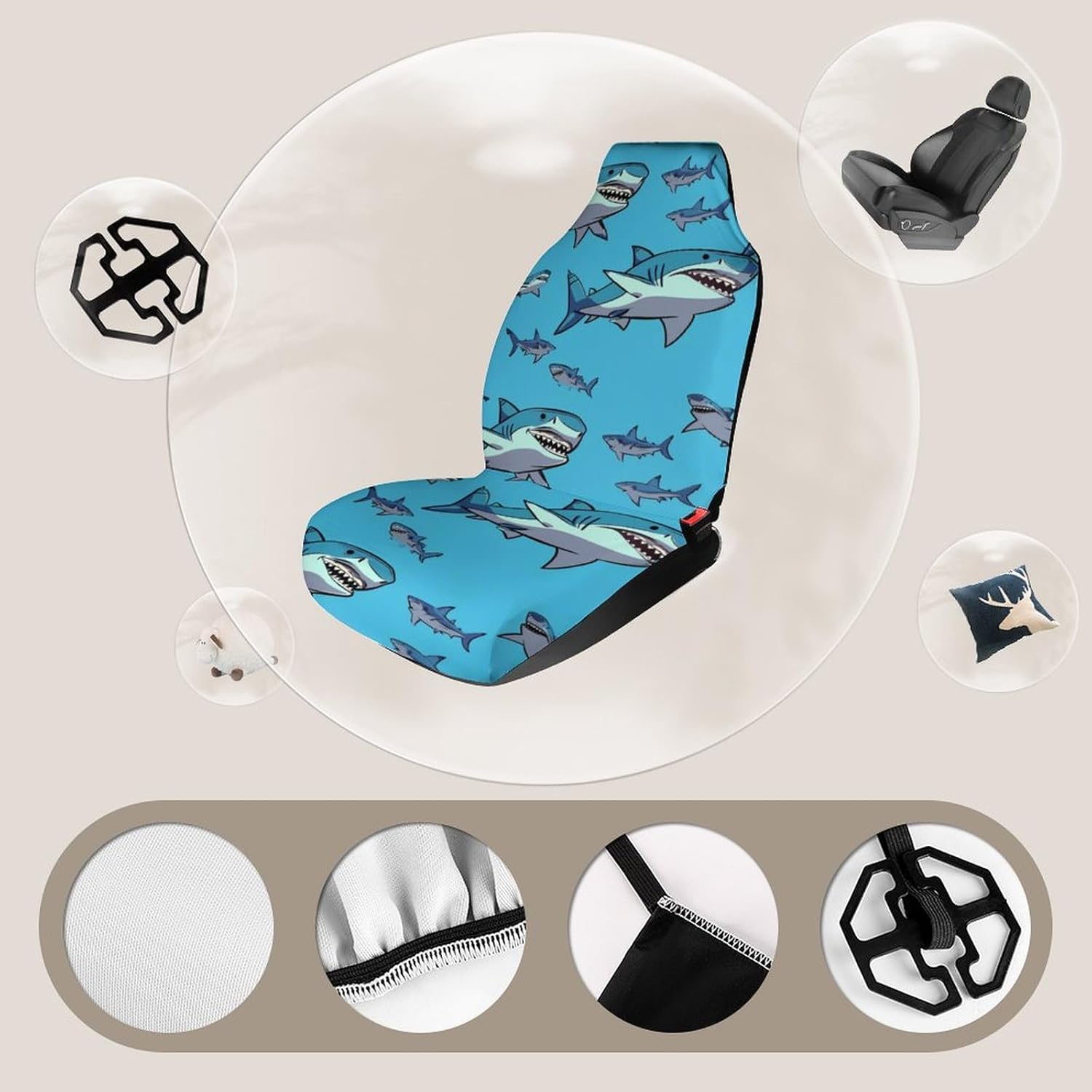 Sharks Car Seat Covers Automotive Seat Covers Car Seat Protector Auto Front Seats Protector for Most Cars 2PCS