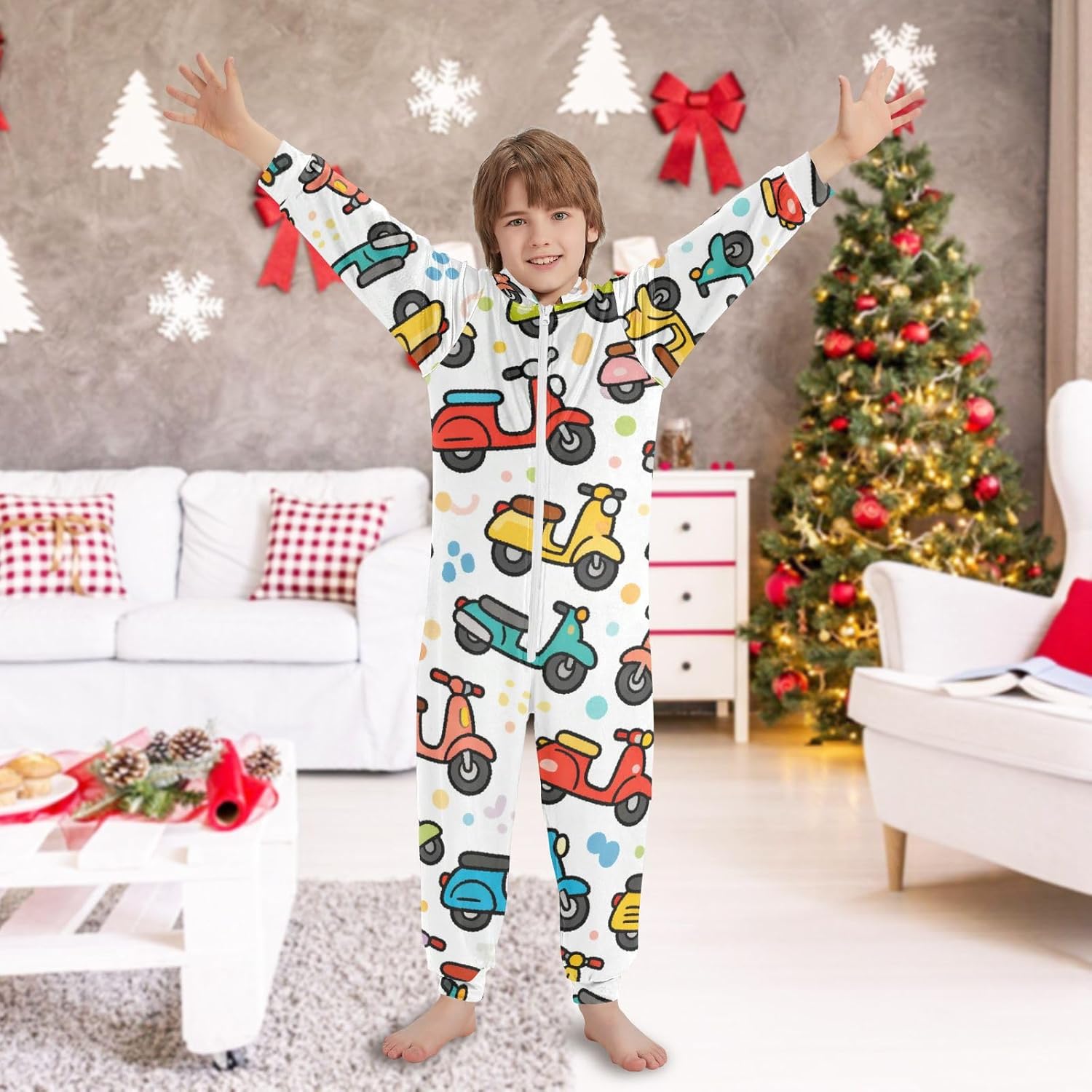 Onesie Pajamas Zip Up Hooded One-Piecing Loungewear Sleepwear for Parties Sleepovers 4-14Y