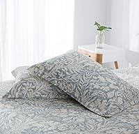 Vista 4 de SLEEPBELLA - Funda de edredón tamaño King, 600 hilos de algodón beige y gris azulado con patrón de hojas lujoso impreso, funda de edredón reversible