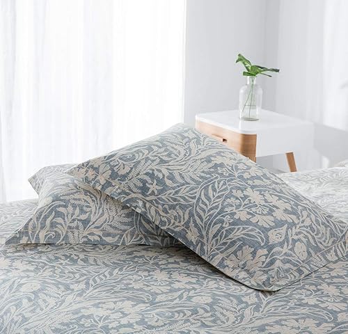 Miniatura 4 de SLEEPBELLA Funda de edredón tamaño Queen, 600 hilos de algodón con hojas verdes y flores azules impresas en blanco y verde, reversible, juego de