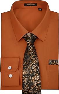 Camisas para Hombre Manga Larga Camisa de Vestir y Corbata Formal Elegante con Botones