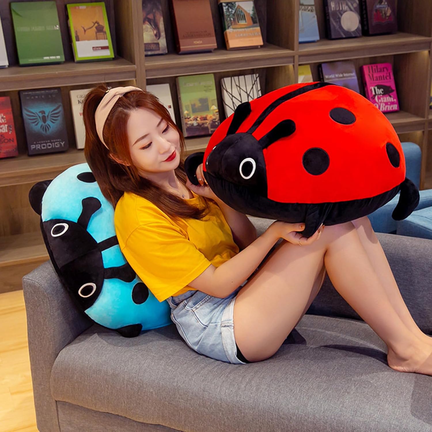 Cute 16 Inch Stuffed Ladybug Animals Ladybird Plush Toys Pillow Anime Lady Beetle Plushie Hugging Pillow Ladybug Doll Gift for Kids and Lovers(Red)