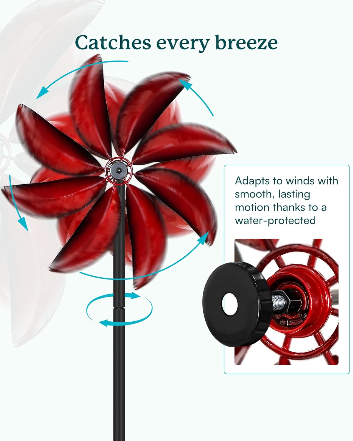 Red Lotus Yard Wind Spinner and Passion Red Garden Art Wind Sculpture