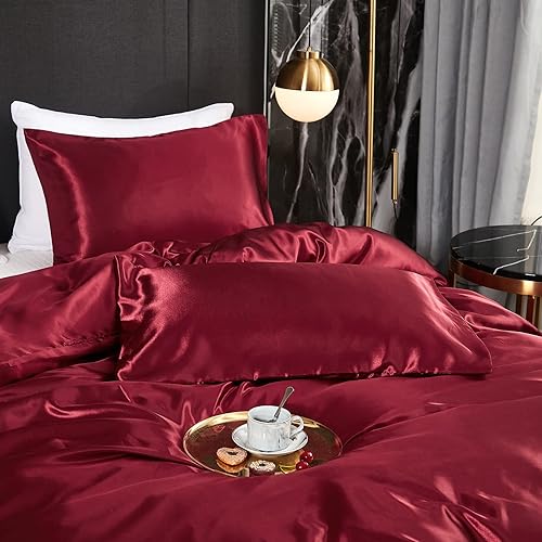 Miniatura 8 de Juego de funda de edredón de satén sedoso, ropa de cama de lujo azul marino para verano, primavera, otoño, luna de miel, juegos de ropa de cama de