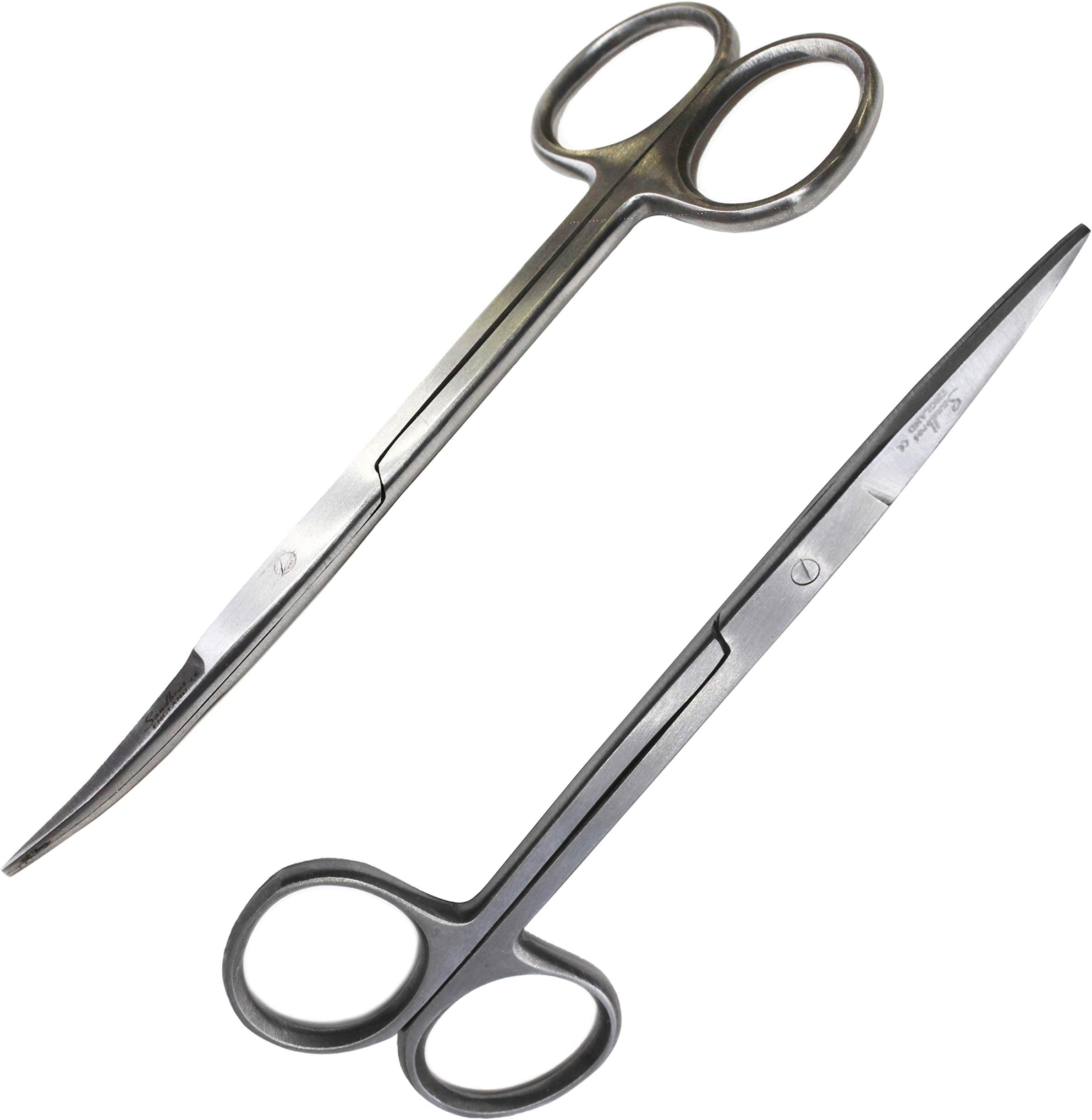 SandbrosIris Scissors Fine 11cm 4.5" Jaws Paper Scissors Office Medical Bandage Sharp Scissors (A Set of Curved & Straight)