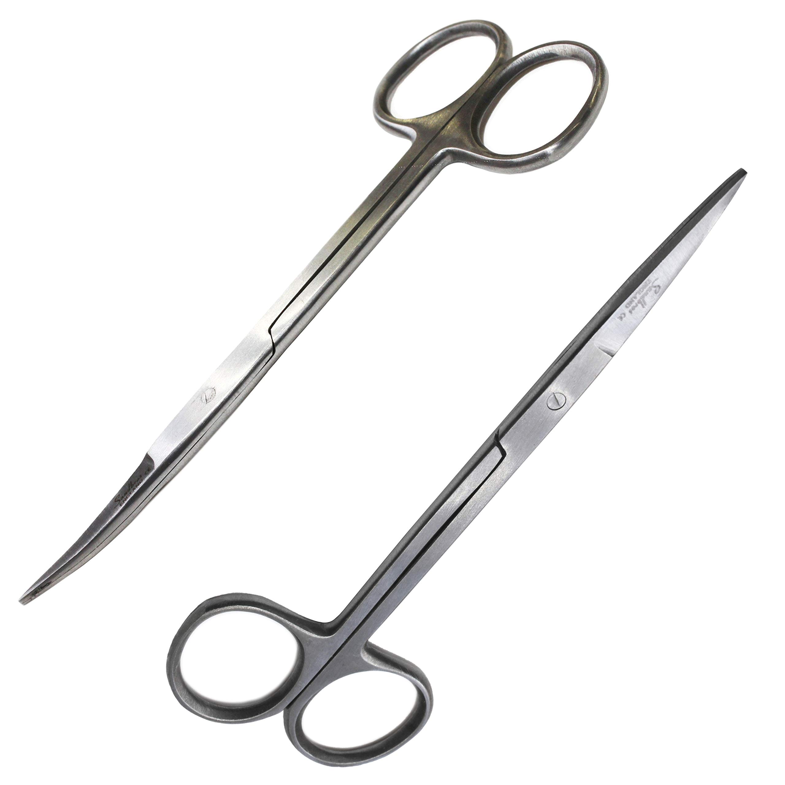 SandbrosIris Scissors Fine 11cm 4.5" Jaws Paper Scissors Office Medical Bandage Sharp Scissors (A Set of Curved & Straight)