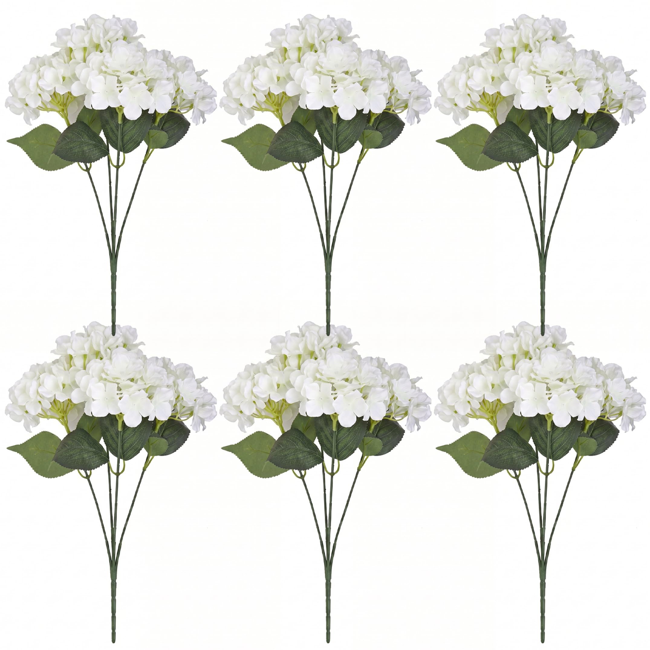 Tsawntd 6PCS Artificial Hydrangea Flowers, UV Resistant Outdoor Hydrangeas 18 Inch Realistic Blooms for Wedding & Garden Decor (White)