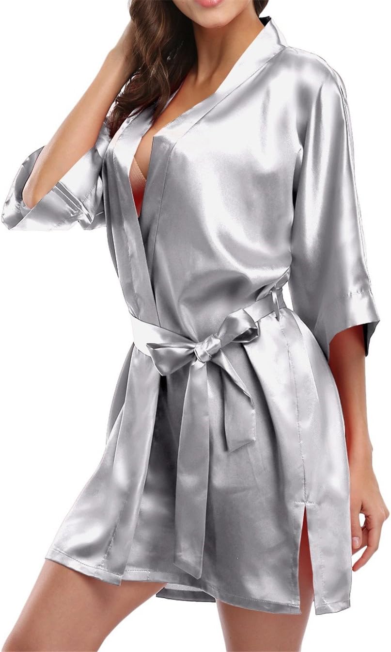 Giova Women's Satin Robe Bride & Bridesmaid Wedding Party Bathrobe Short Kimono Gown