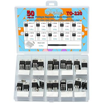 50 Pcs 10 Values Voltage Regulator TO-220 Series LM317 L7805 L7806 L7808 L7809 L7810 L7812 L7815 L7818 L7824 High Power Positive Voltage Regulator Kit
