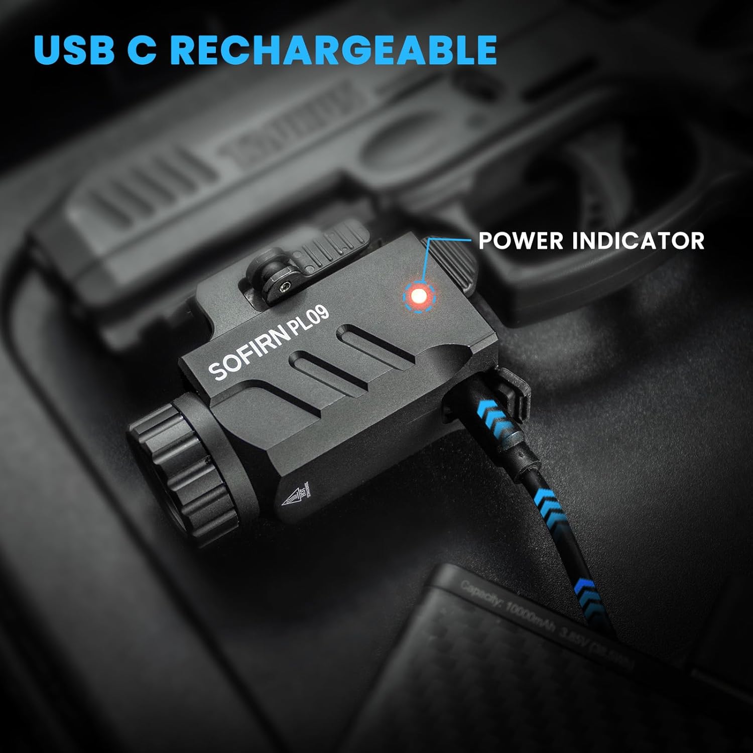 sofirn Pistol Light, 1600 Lumens USB C Rechargeable Compact Weaponlight with Strobe Function, High Performance Bright Tactical Flashlight for Handguns with Slidable Rail