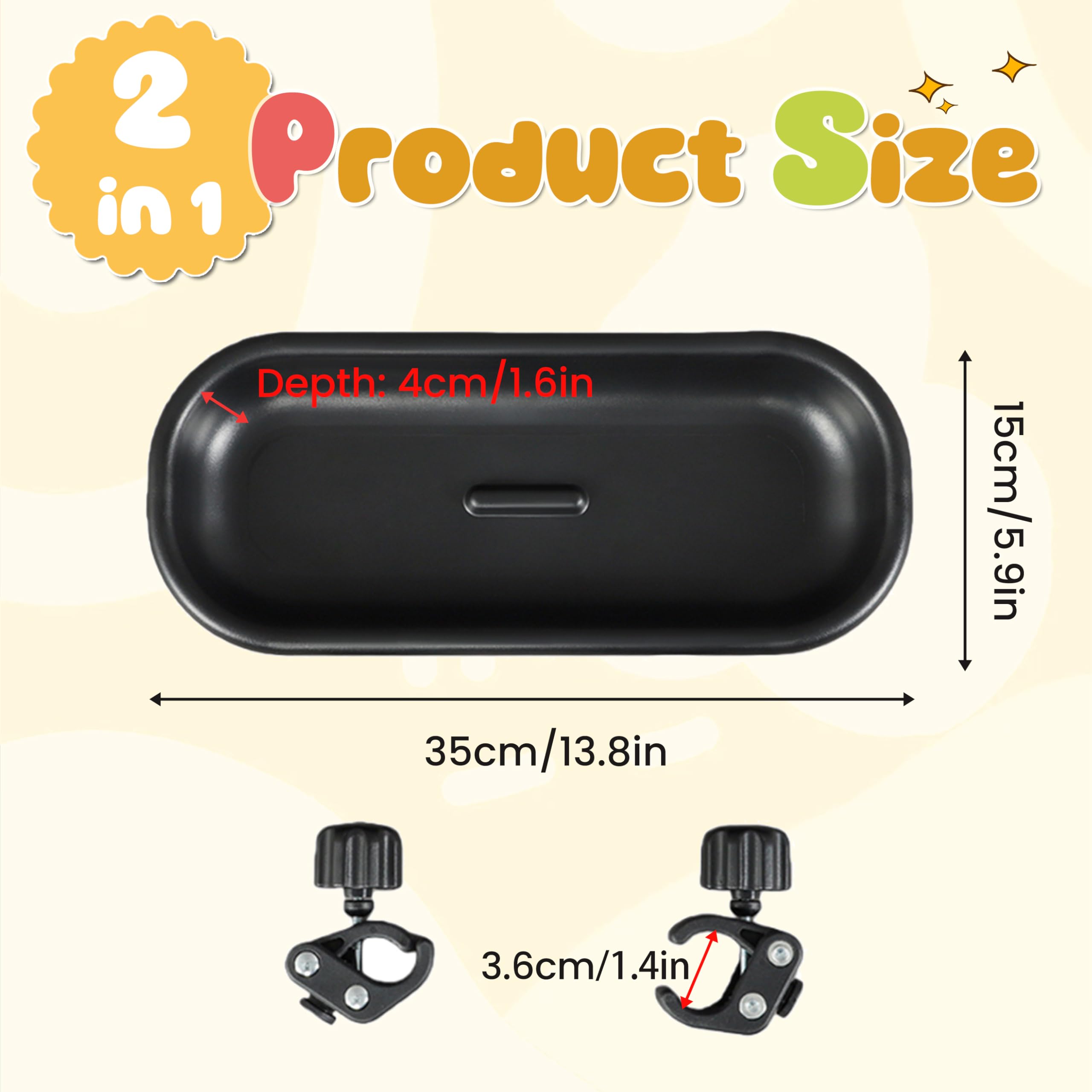 Bandeja para Cochecito de Bebé, Gran Capacidad Bandeja para Aperitivos, Bandeja para Refrigerios para Cochecitos con Clip Ajustable, para la Mayoría de Los Cochecitos con Barandillas