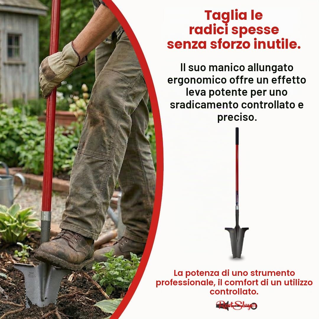 Venteo ROOTSLAYER - Paletta con manico allungato XL, lama a V, denti ultra affilati in acciaio al carbonio