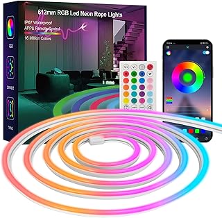 SILFU Neon Rope Lights, 20FT RGB Led Strip Lights, Waterproof IP67, DIY Design, Music Sync, 44 Keys Remote Control, Multip...