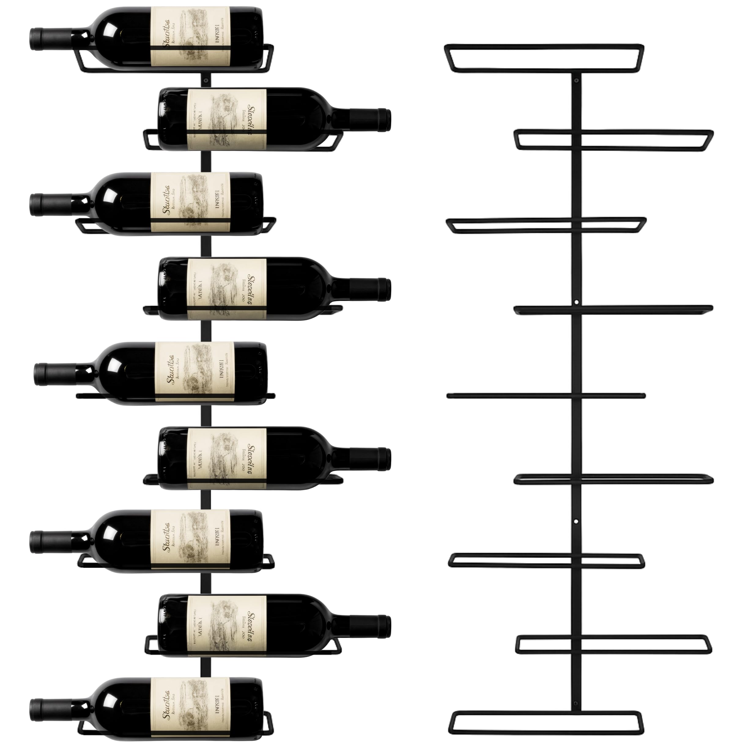 Weinregal Wand Schwarz aus Metall | 9 Flaschen | Modernes Weinregal | Versetztes Wine Rack | Schwarzer Weinflaschenhalter | Flaschenregal Wand