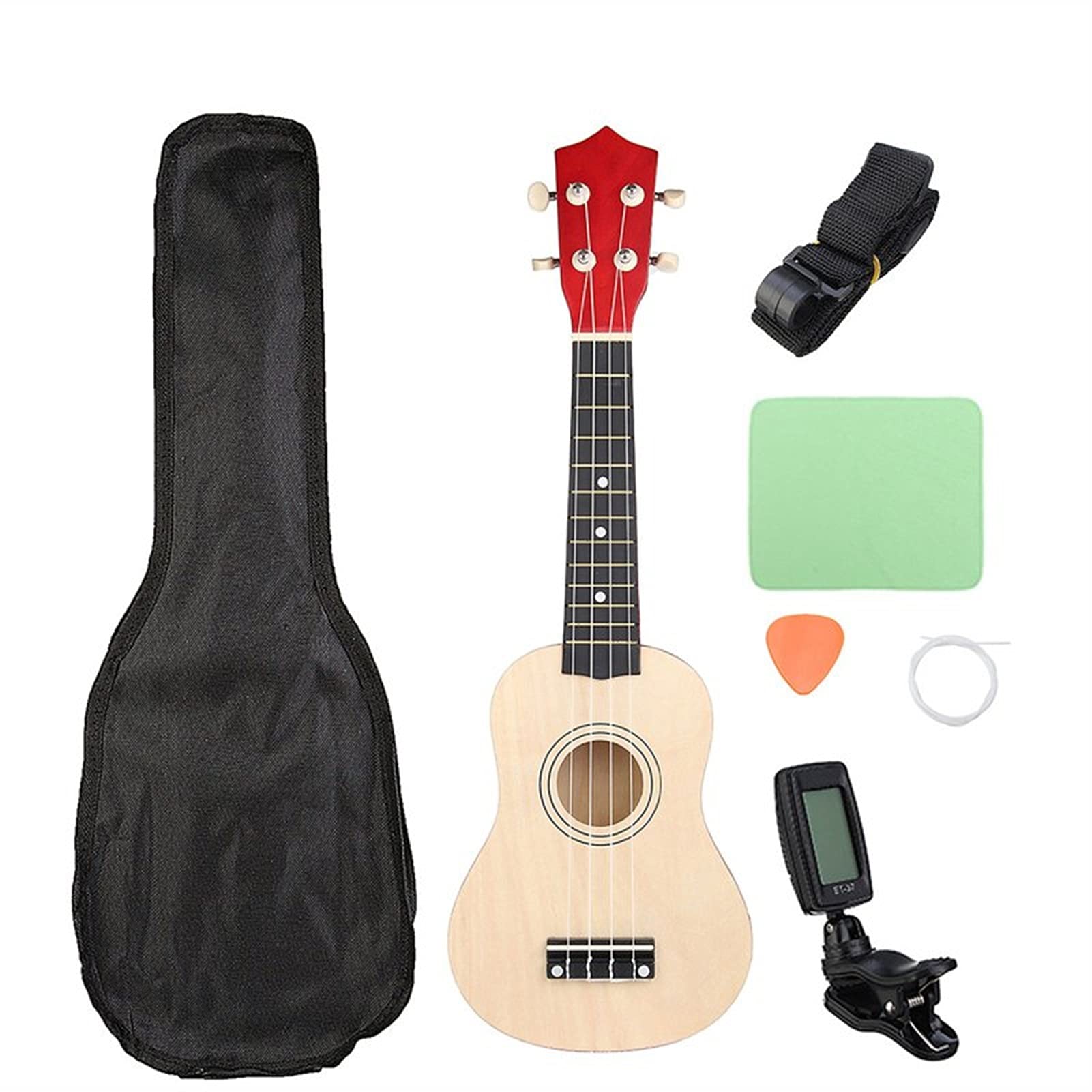 Ukulele Ukulele Combo 21 Ukulele Gitarre Sopran 4 Saiten Uke Hawaii Bass Saiten-Musikinstrument-Sets + Stimmgerät + Saite + Riemen + TascheB