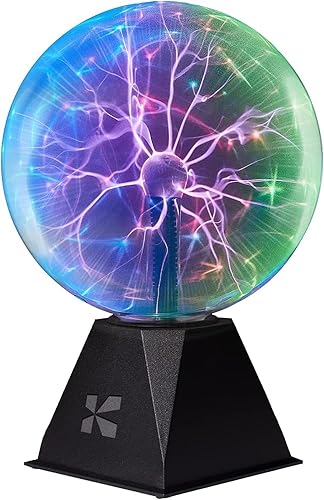 Katzco Bola de plasma colorida, electricidad estática de 8 pulgadas en un globo de vidrio presurizado al vacío, multicolor, nebulosa, rayo de