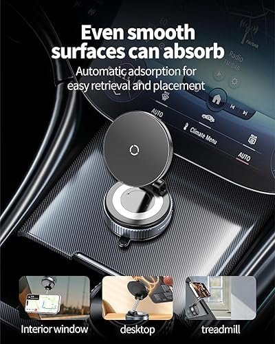 Miniatura 6 de Soporte magnético de teléfono giratorio al vacío de 15 W, cargador inalámbrico rápido para todos los teléfonos inteligentes y todos los modelos de