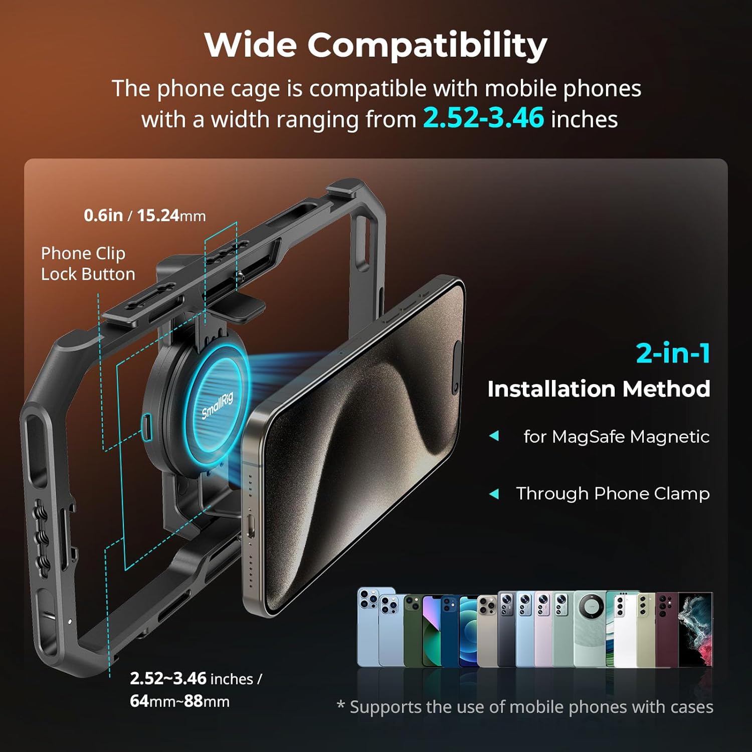 Bundle: SmallRig Universal Quick Release Phone Cage Kit Basic 4597+ SmallRig 1.55XT Anamorphic Lens for Phone 3578B