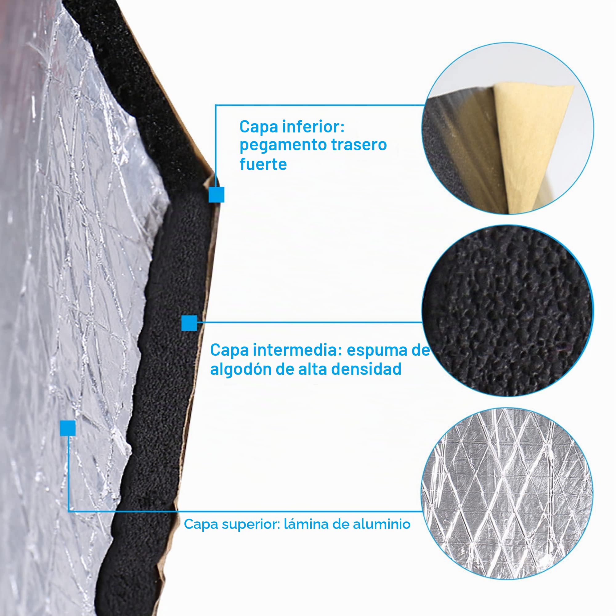 sourcing map 200cm x 50cm Vehículo Insonorizante Forro Aluminio Papel Adhesivo 10mm de Espesor Espuma Aislante de Calor Aislamiento Térmico Acústico Amortiguación de Sonido 1㎡
