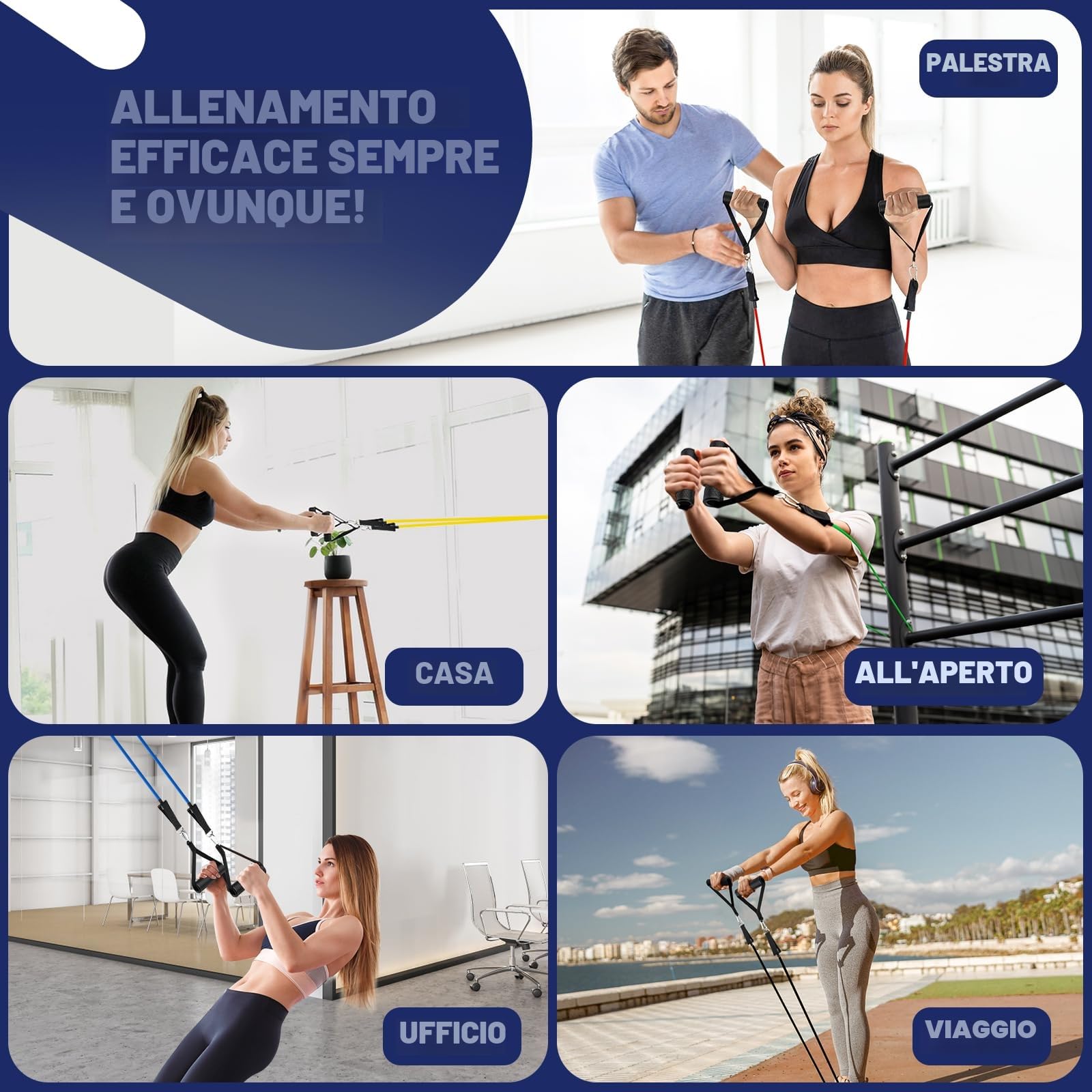Fokky Elastici Fitness, Elastico Fitness 5 Livelli di Bande Elastiche Palestra Con Ancoraggio,Maniglie,Cinturino Alla Caviglia,Ideale per Yoga,Pilates,Costruzione Muscolare
