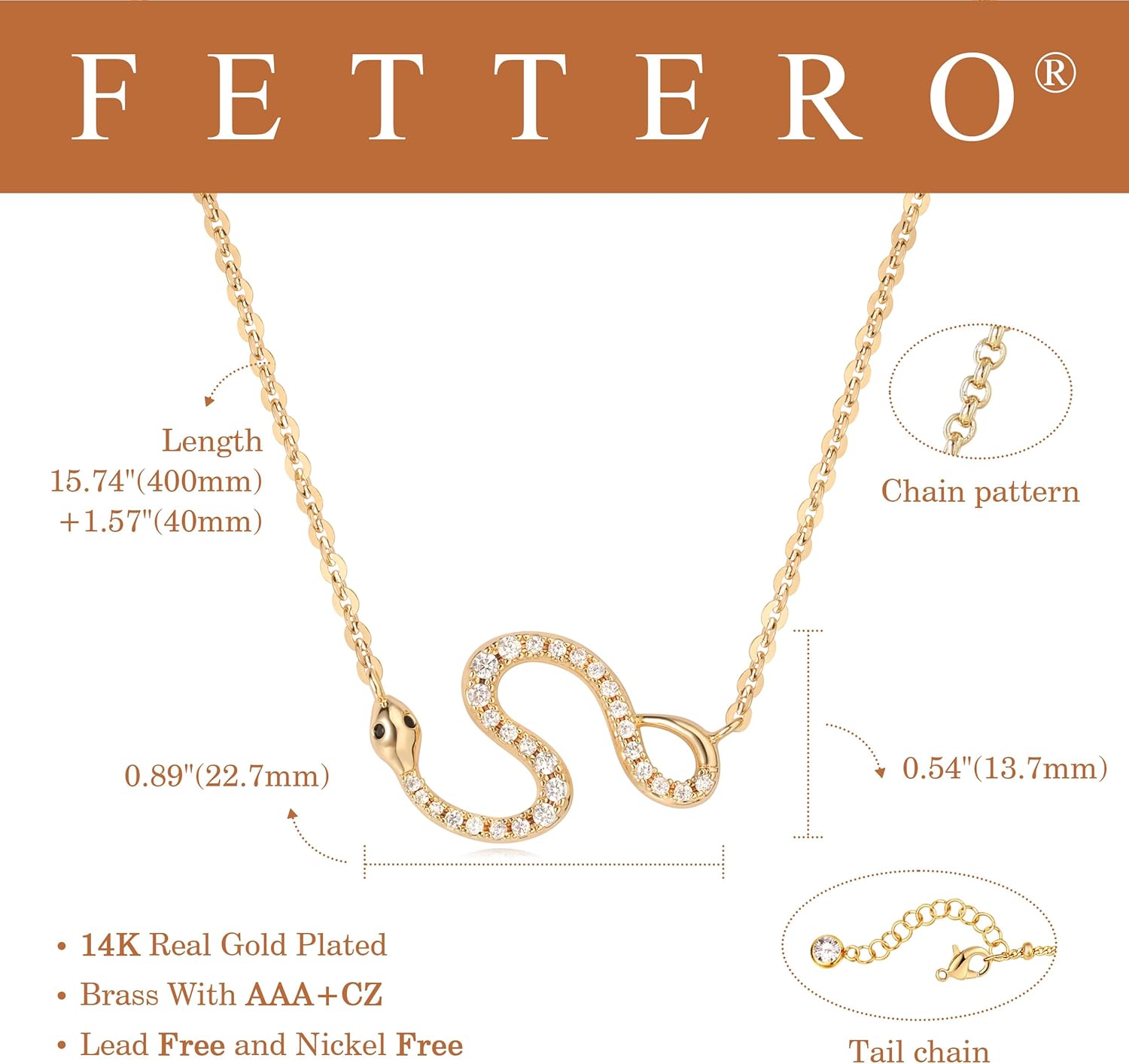 Fettero Gold Necklace for Women Snake Pendant 14K Gold Plated Charm Snake Animal Necklace for Everyday Jewelry - Image 4