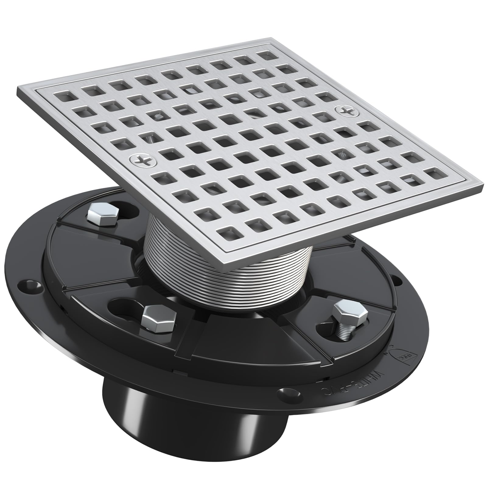 Sponsored Ad - 4 Inch Square Shower Drian with ABS Flange-SUS 304 Stainless Steel & CUPC Certified Shower Floor Drain-Removable Grid Cover-with Hair Strainer-Brushed Nickel