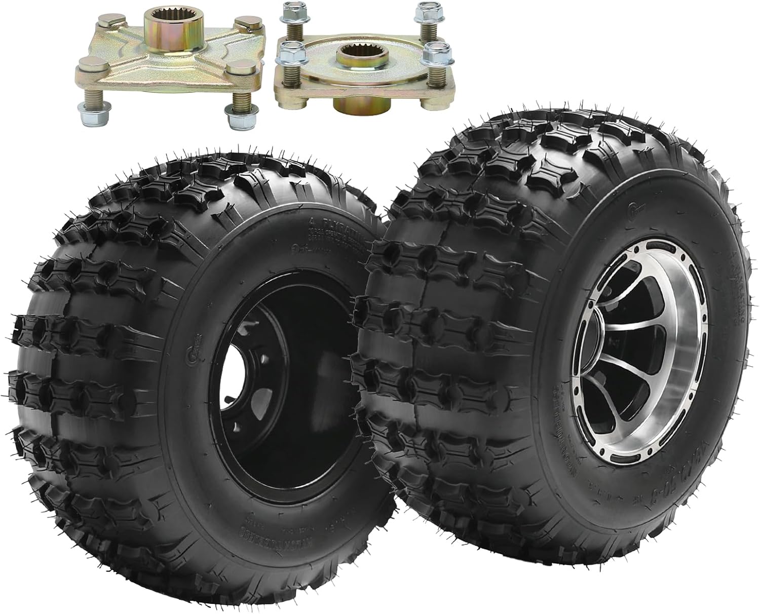 18x9.50-8 ATV Tires and 8" Steel Wheel Combo, Knobby Go Kart Tubeless Tire and Rim, with 4 Stud 23T Wheel Axle Hubs, for ATV Go Cart Golf Cart Quad Mini Bike Drift Trike 4 Wheelers Taotao (Black 2)
