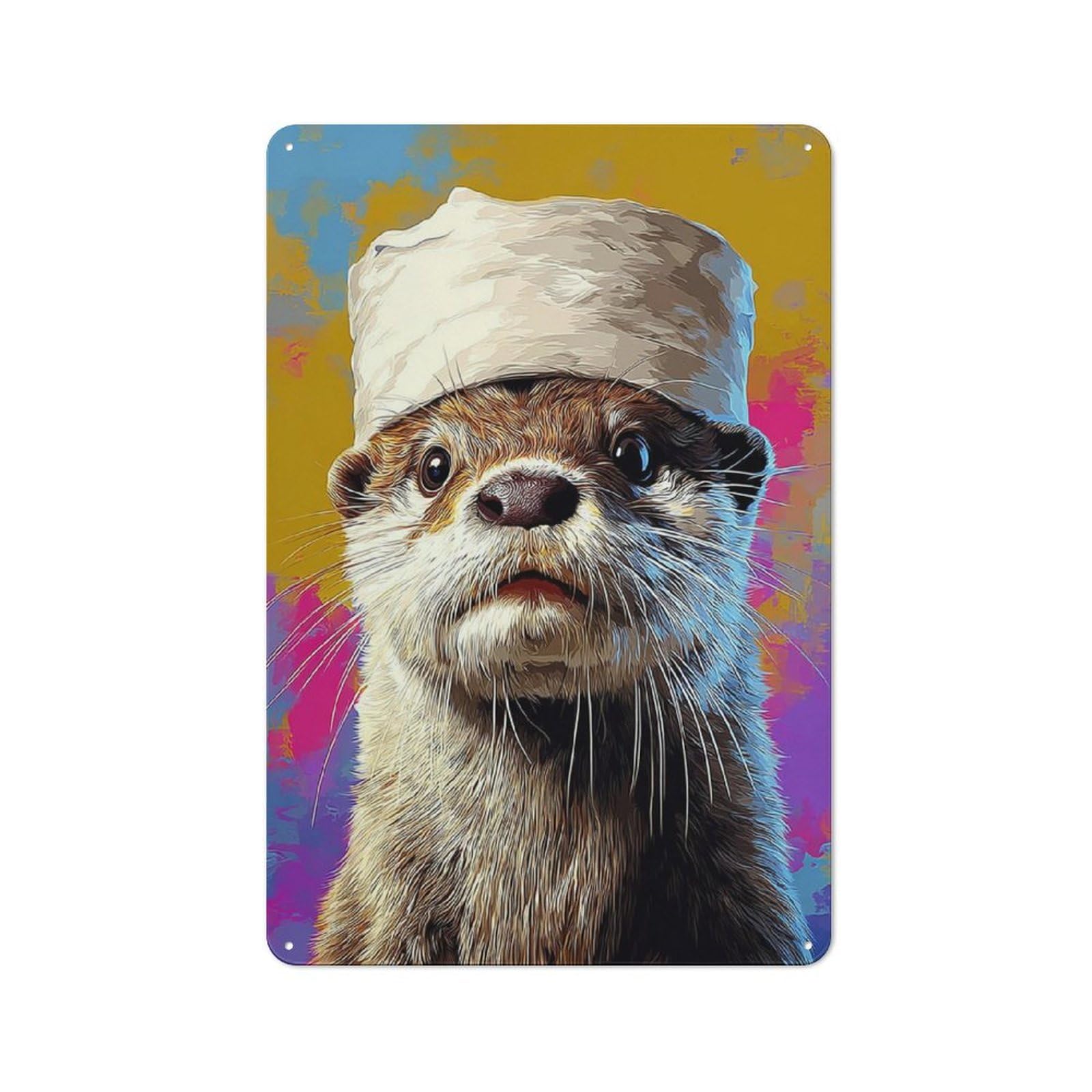 Junmoney Otter Chef In Action Rustic Tin Sign 30X20cm For Café Or Restaurant, For Café Owners And Decorators, For Retro Home Interiors