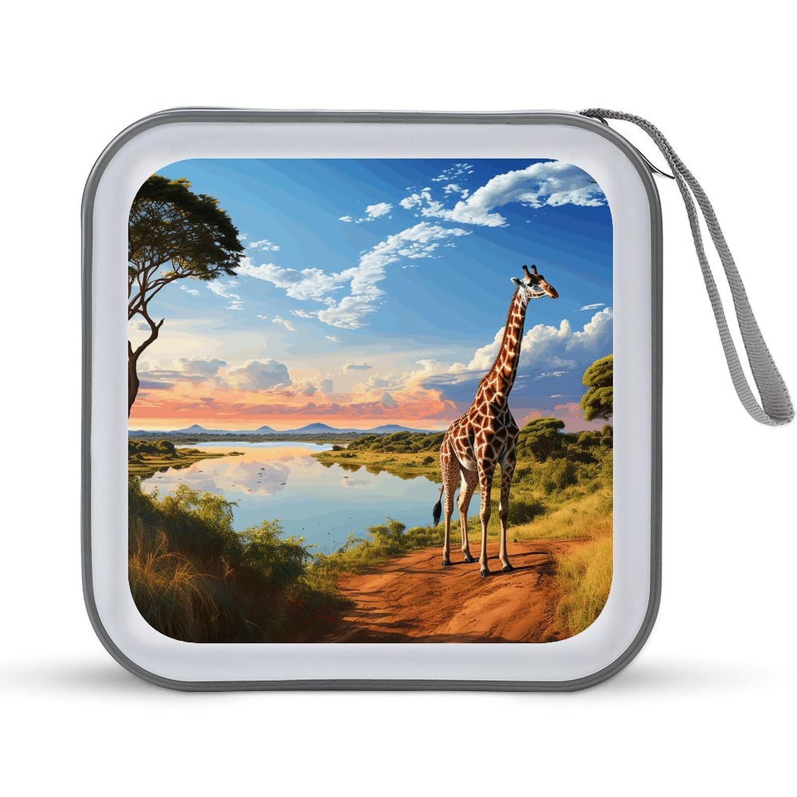 African Landscape with Nile River And Giraffe CD Case with Hand Strap Lightweight DVD Wallet Holder 40 Capacity CD/DVD Case Wallet Protective CD Wallet CD/DVD Portable Storage Binder for Car Home Offi