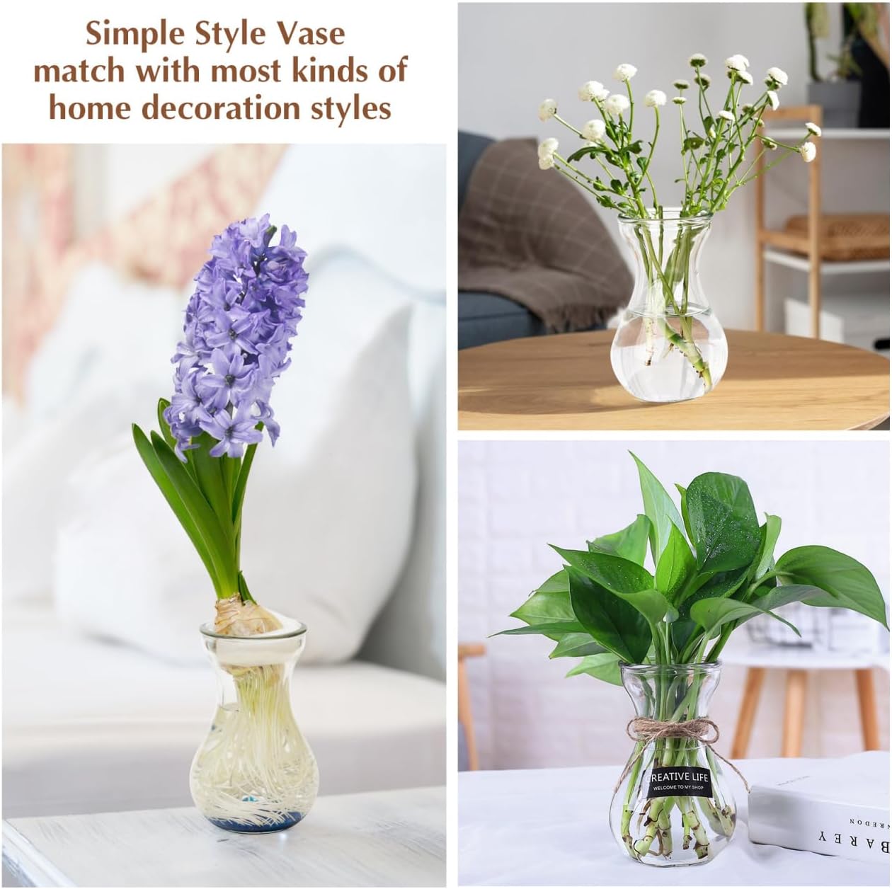 4 Pcs Glass Bulb Vases - CleWOFASHPURET 4-Pack Glass Bulb for Hyacinth Hydroponic Flower Vases Clear Decorative for Home Office Wedding Centerpieces 5.51X3.14X3.14 Inches
