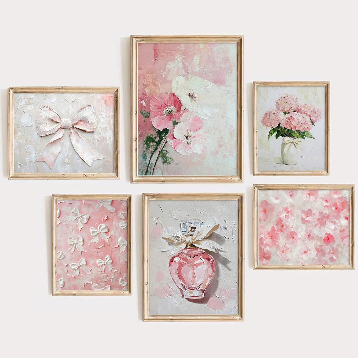 Pink Nursery Wall Art Floral Bow Canvas Prints Girls Room Wall Decor Pink Flower Pictures Coquette Aesthetic Poster Vintage Baby Nursery Artwork Painting for Bedroom Living Room 12x16x6 Inch Unframed