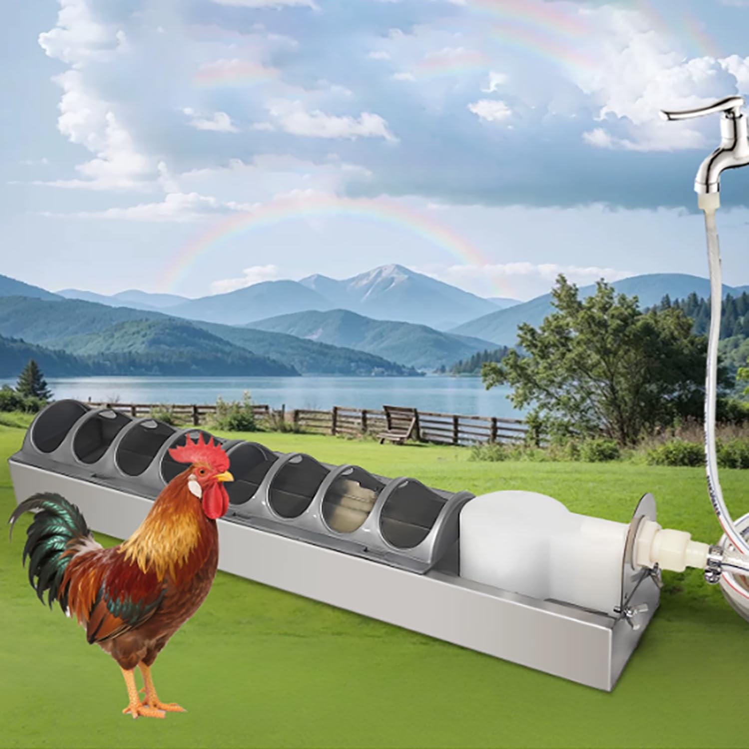Regadera automática de pollo, comedero de acero inoxidable para aves de corral para patos y gansos, comedero de granja