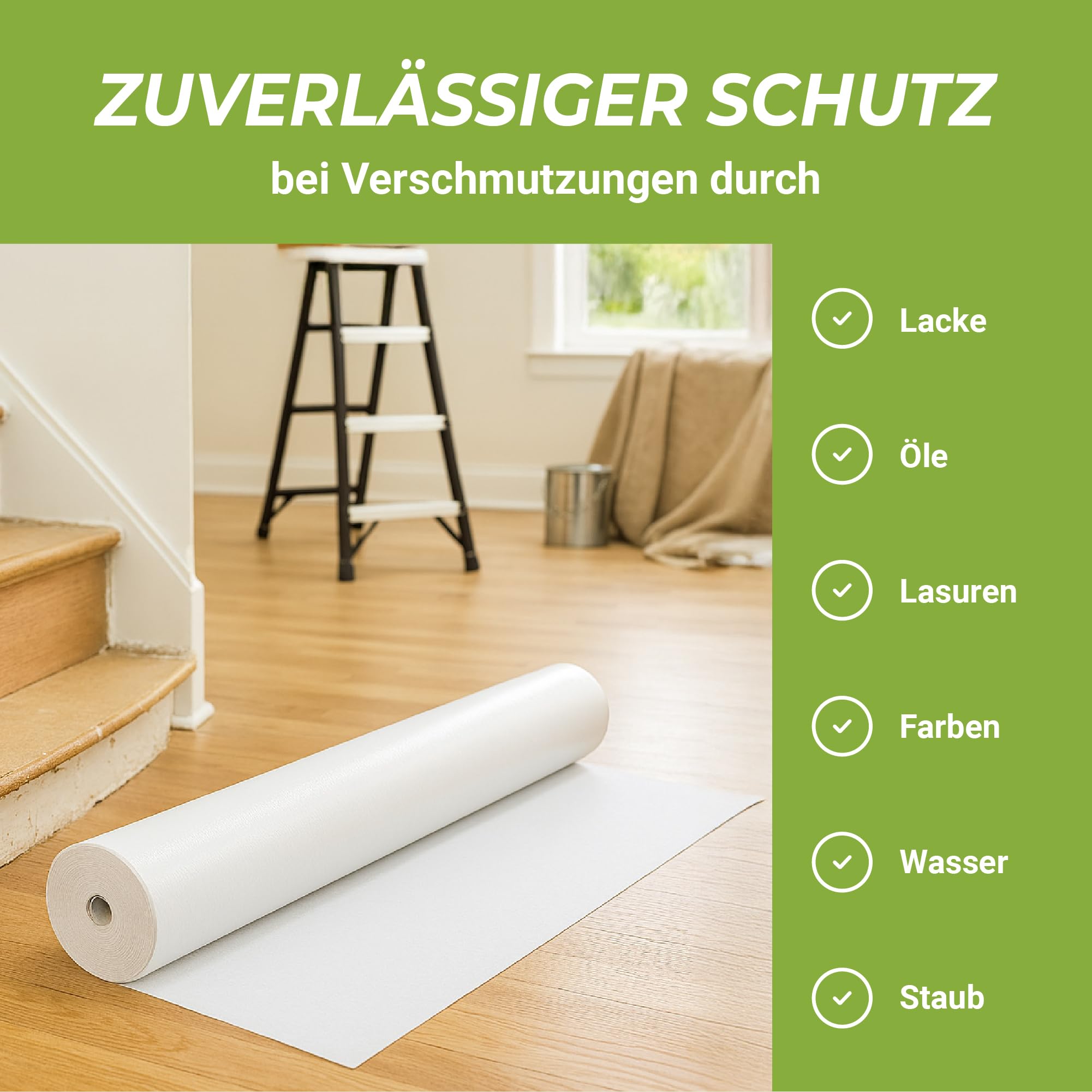 Premium Maler Set Wohnung 11 tlg | Maler-Set Farbroller Teleskopstange | Malerrolle Farbrolle Set | Abdeckvlies selbsthaftend | Heizkörperpinsel Abdeckfolie Malerband Abstreifgitter Steckbügel